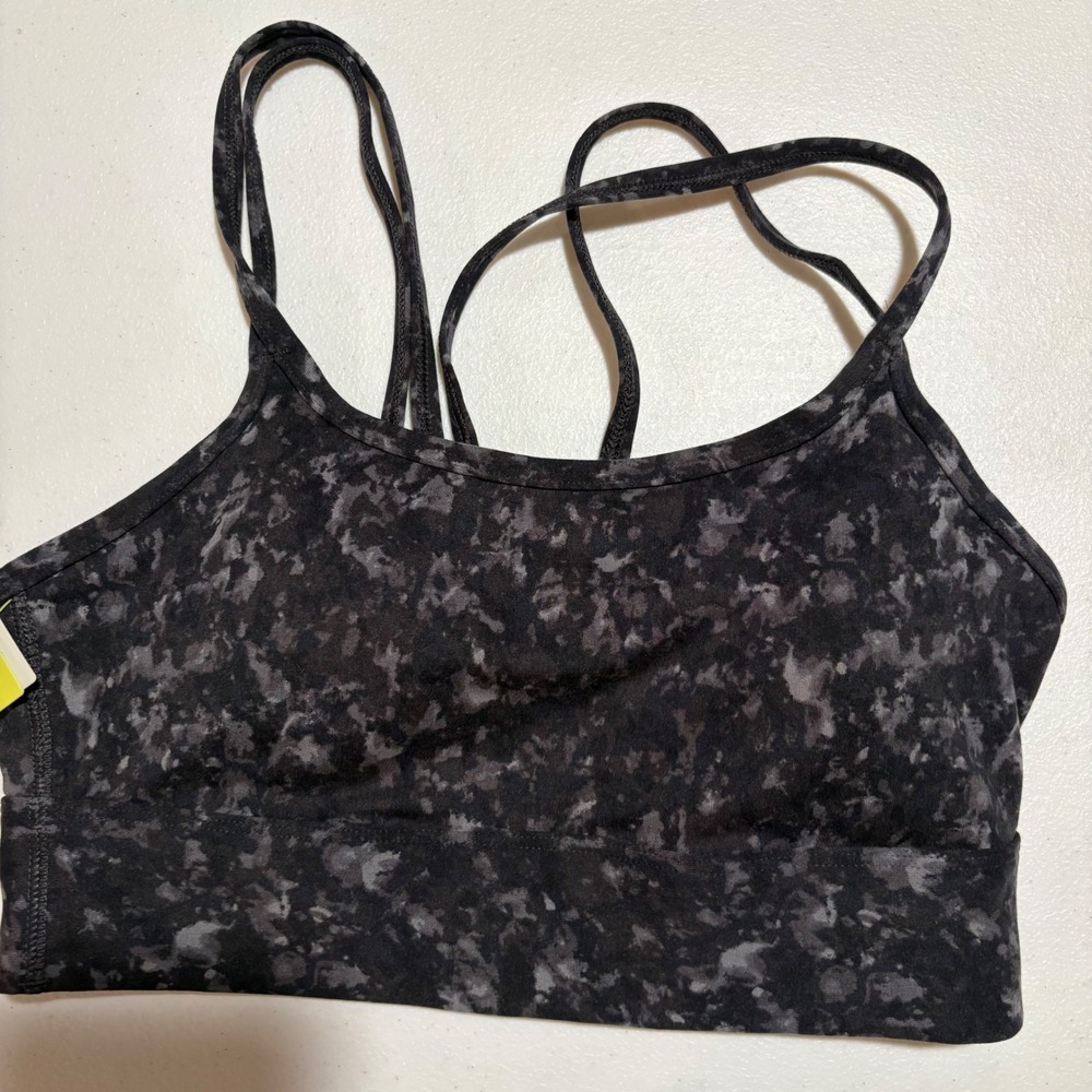 All In Motion Strappy Racer Bra Women's XS Jet Black Camo Light Support NWT‎